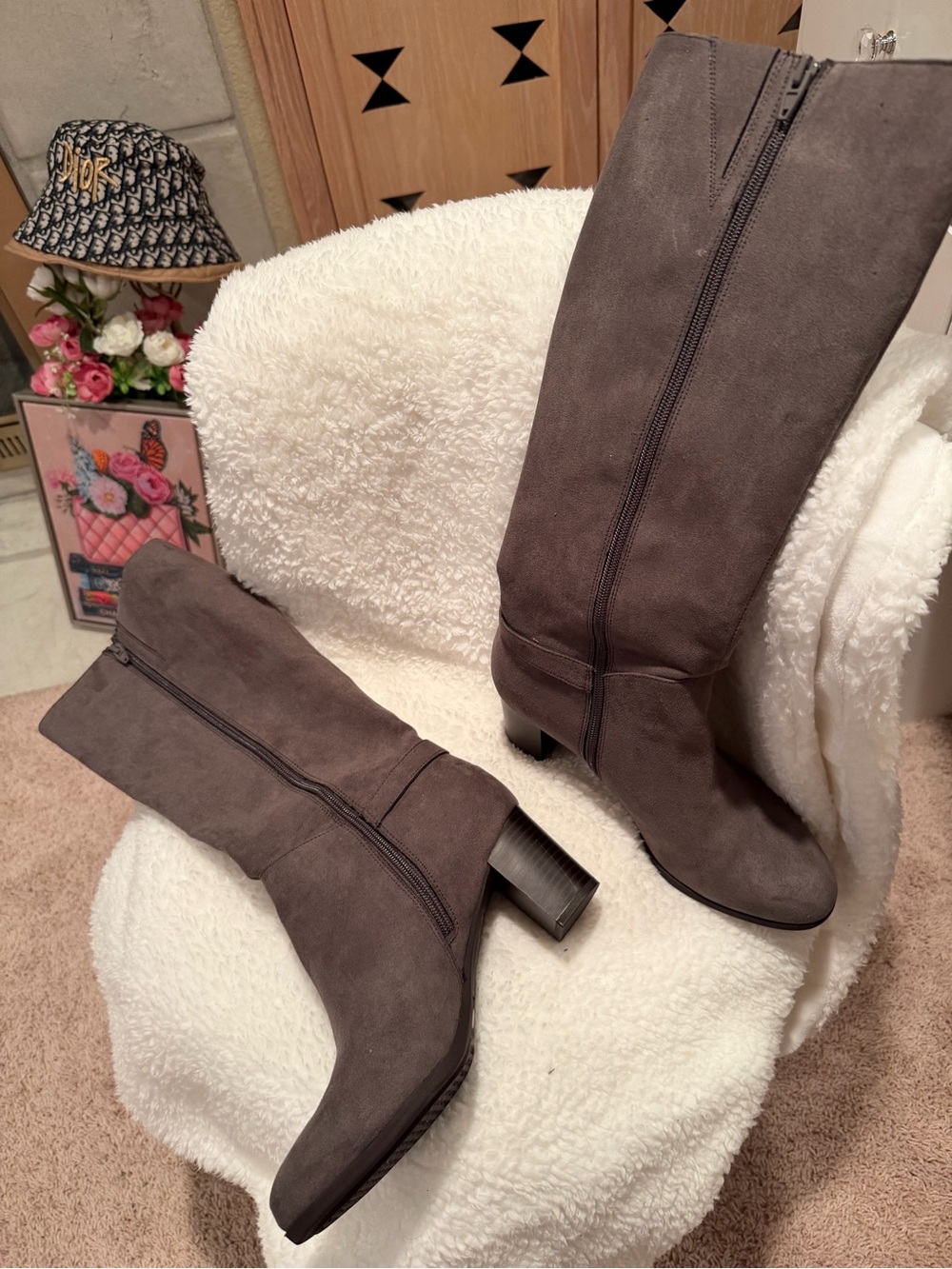 Giani Bernini Taupe Suede Over-the-Knee Block Heel Boots - Picture 4 of 5